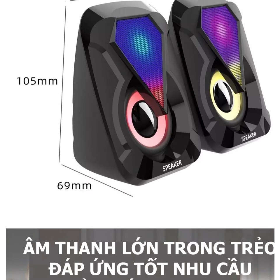 Loa vi tính học online cắm nguồn USB GrownTech E-1053 để bàn cao cấp,âm thanh siêu hay có đèn led 7 màu nháy theo nhạc
