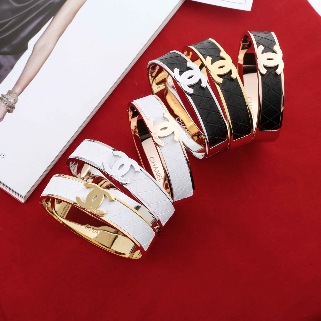 Vòng Tay Da Phối Thép Không Gỉ Mạ Vàng 18k Phong Cách Retro