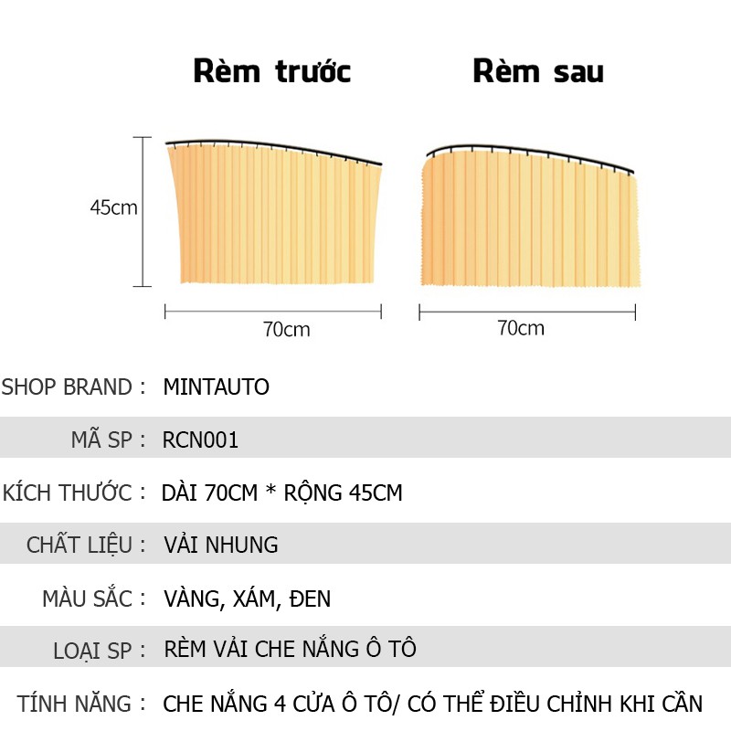 Bộ rèm vải che nắng ô tô cao cấp sang trọng phù hợp xe 4-7 chỗ