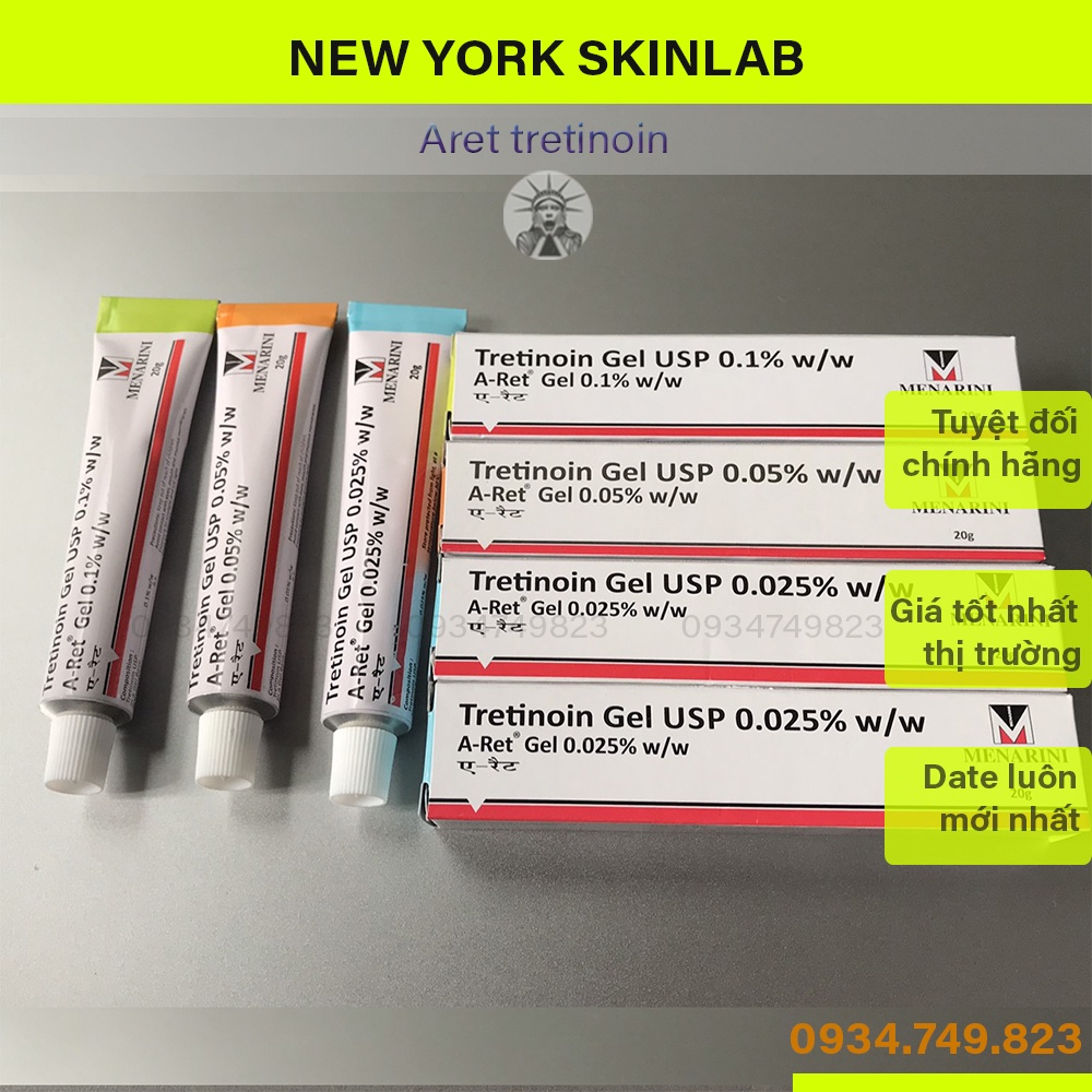 Tretinoin Retacnyl cream (30g) 0.1%, 0.05% và 0.025% tretinol Aret, tre gel giúp giảm mụn, chống lão hóa