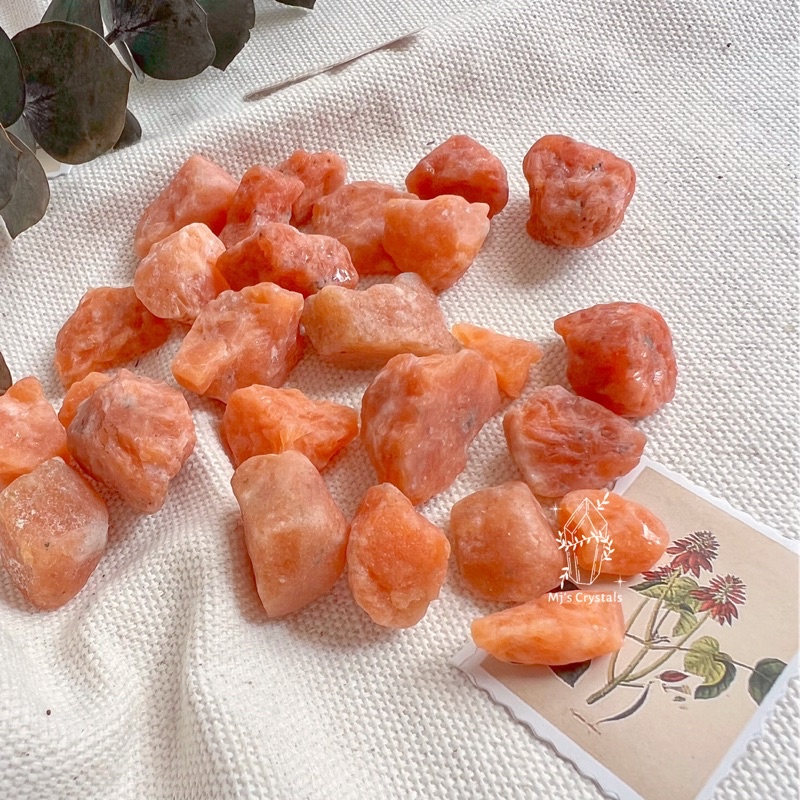 Đá thô thiên nhiên Sunstone màu vàng cam sưu tầm, làm handmade, reiki, thanh tẩy, thiền định