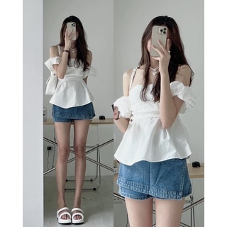 Áo kiểu trễ vai peplum