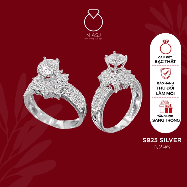 Nhẫn nữ bạc Ý S925 đính hoa đá MiASJ 4 chấu kiểu dáng sang trọng N296