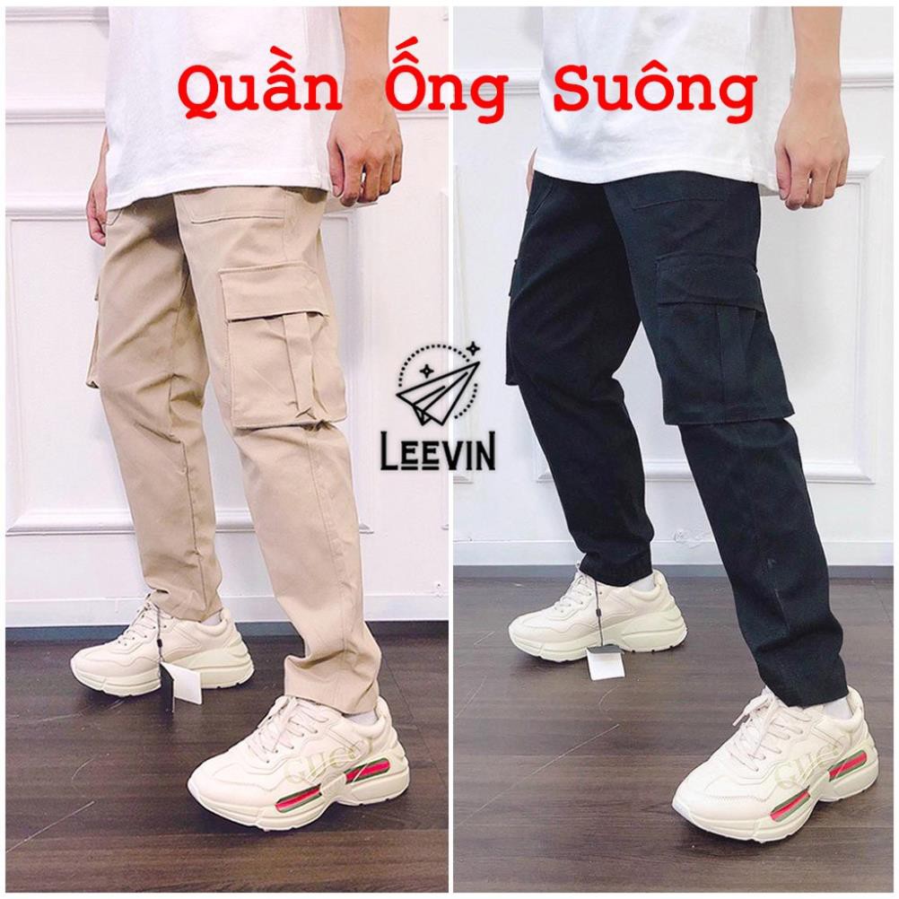 Quần Kaki Nam Nữ TÚI HỘP BOX PANTS Unisex - Kiểu quần Baggy kaki thun co dãn đen và tan be Leevin Store New *