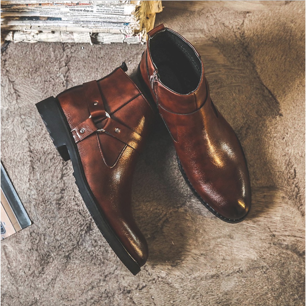 (SALE OFF) - BST Giày da Chelsea Boot Cổ Cao Nam Công Sở Đế Cao Tăng Chiều Cao Classic Retro Vintage Full Box