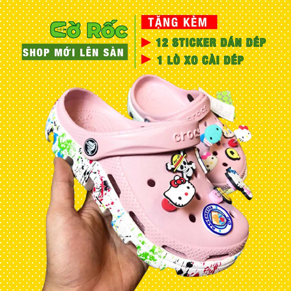 dép cross nữ  vảy sơn màu  hồng phấn MAICROSSPG9 tặng 12jibitz gắn dép cross, sticker gài dép crocs