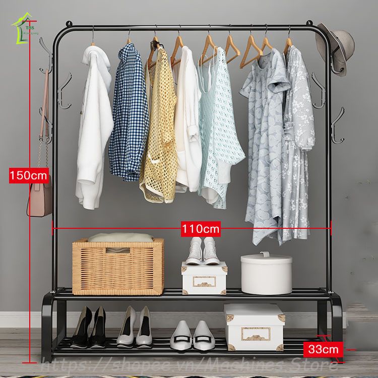 [ HOT ] Giá Treo Quần Áo Thời Trang 2 Tầng 1 Thanh Có Móc Treo