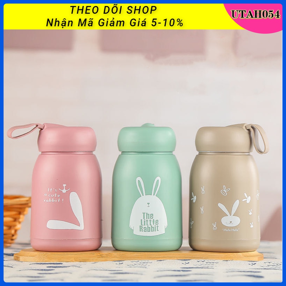 Bình đựng nước giữ nhiệt lõi thuỷ tinh cách nhiệt hai lớp 330ml cầm tay dễ thương utah054