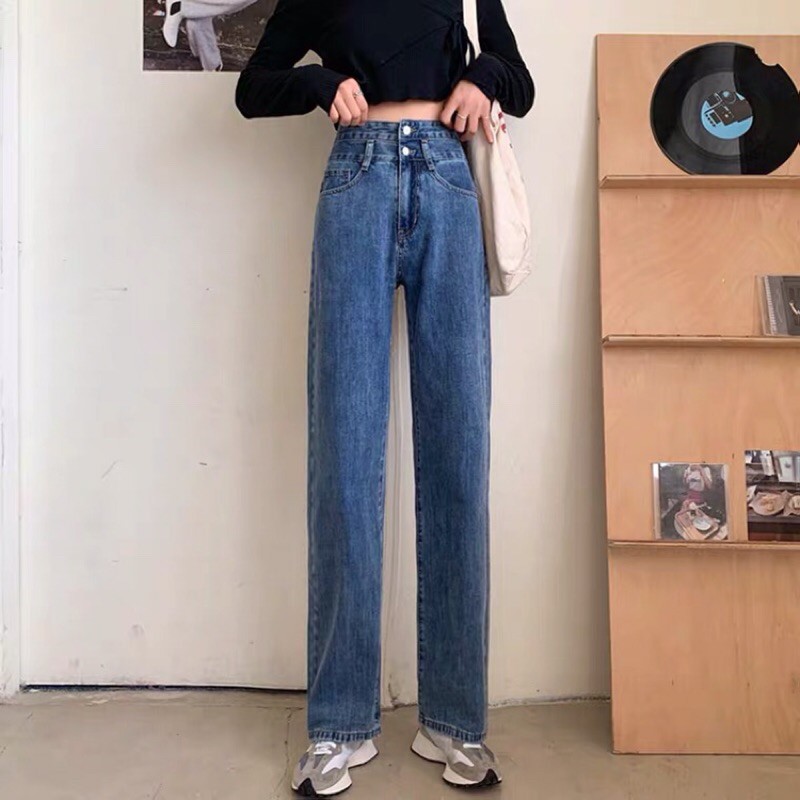 quần jean ống rộng 2 cúc dọc