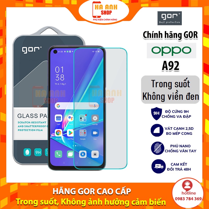 Bộ 2 Kính Cường Lực Oppo A92 Full màn hãng Gor cao cấp(tặng mã freeship toàn quốc)