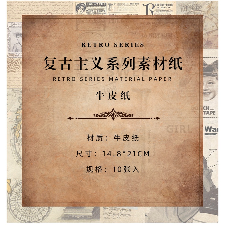 Giấy nền trang trí sổ vintage kraft set 10 tờ HD247-K81DIY Crafts, Scrapbook, Journal, Diary, Planner, Wal Seal Ect