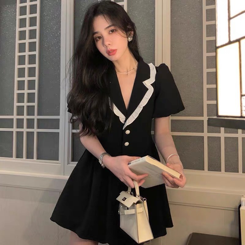 Váy Nữ Hàng Quảng Châu Cổ Đức Viền Bèo Trắng Dáng Xòe M622- Lolla_Fashion