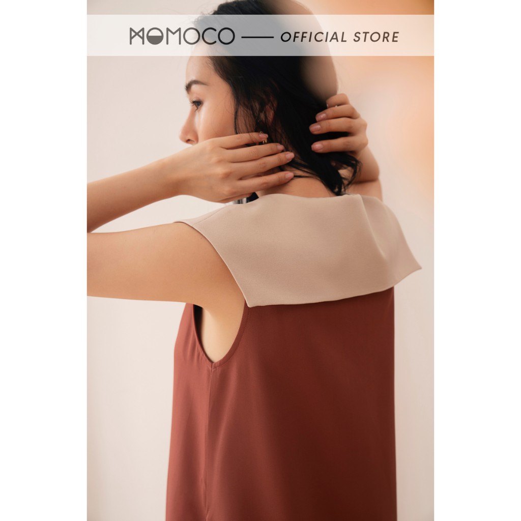 Đầm Thiết Kế Nữ MOMOCO Tùng Nấm Sát Nách 2 Khuy Giả Cổ Pha Màu Chất Tuýt Si Nhẹ M2788