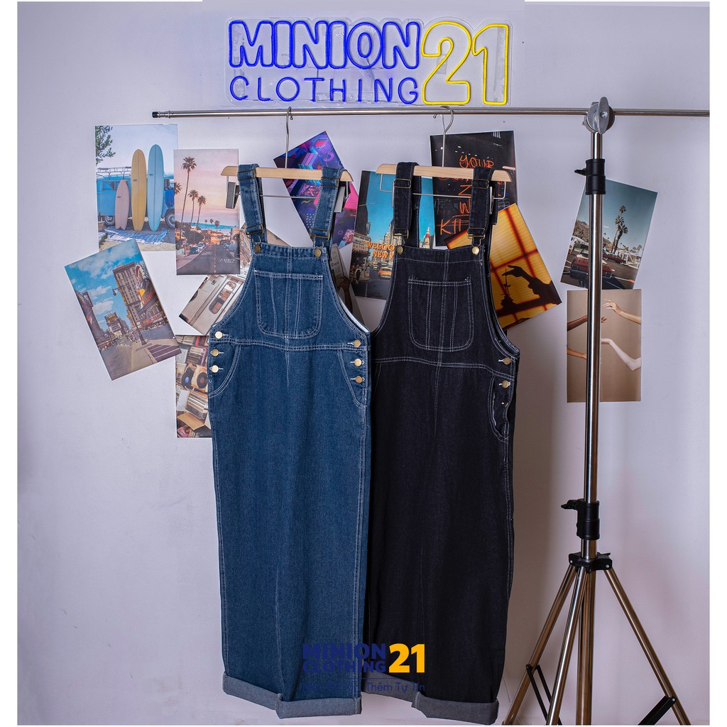 Quần yếm jeans MINION CLOTHING dáng Unisex form rộng Ulzzang Streetwear Hàn Quốc chất bò dày dặn QY3259