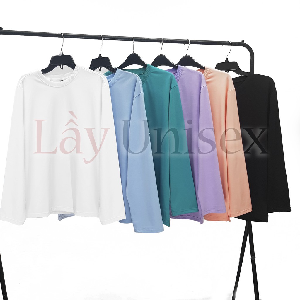 Áo thun tay dài longtee trơn unisex nam nữ, cổ tròn, form rộng xẻ tà