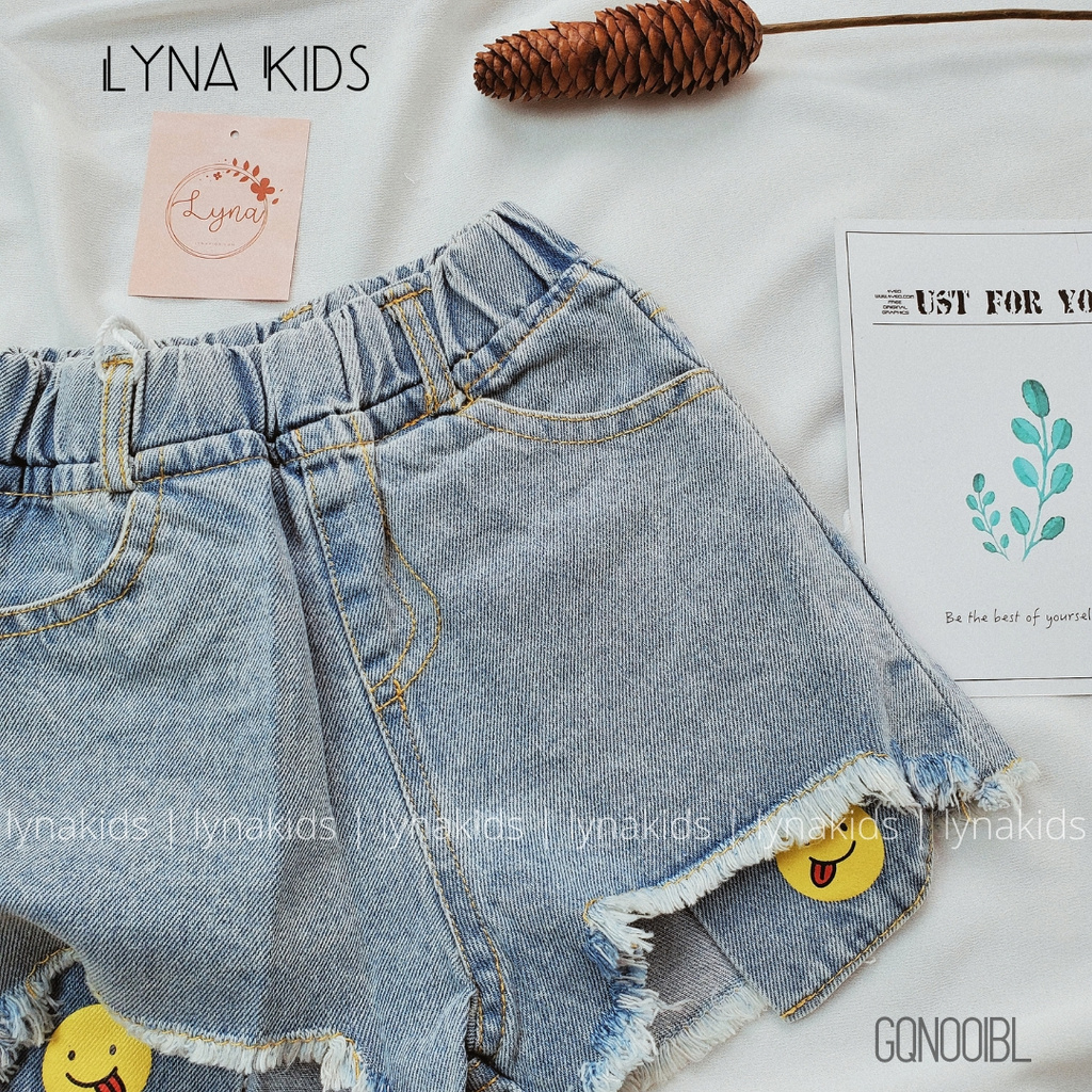 Quần Short Jean Bé Gái Mặt Cười Cute GQN001BL | Lynakids