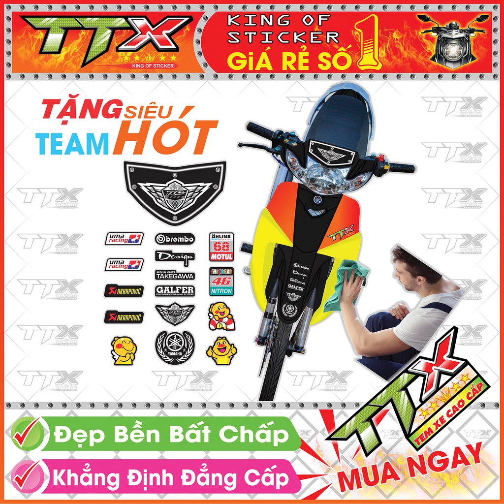 Tem Xe Sirius RC Xám Đen Trắng - Tem Sirius 110 Trắng Xám Đen Siêu Đẹp - Mẫu Team Sirius Đen Xám Trắng