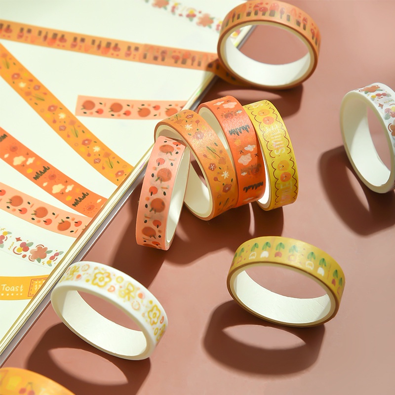 Bộ 5 washi tape băng dính 2m họa tiết basic WA01 dán trang trí đa năng Vpp Tuệ Minh