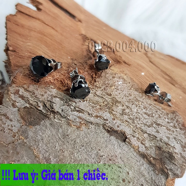 Bông tai nụ đá đen (1 chiếc), bông tai tròn đá đen nam nữ.