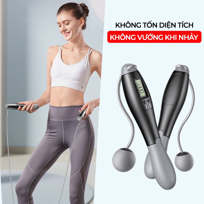 Dây nhảy đếm số vòng tự động, dây nhảy không dây, 4 chế độ, chống trượt