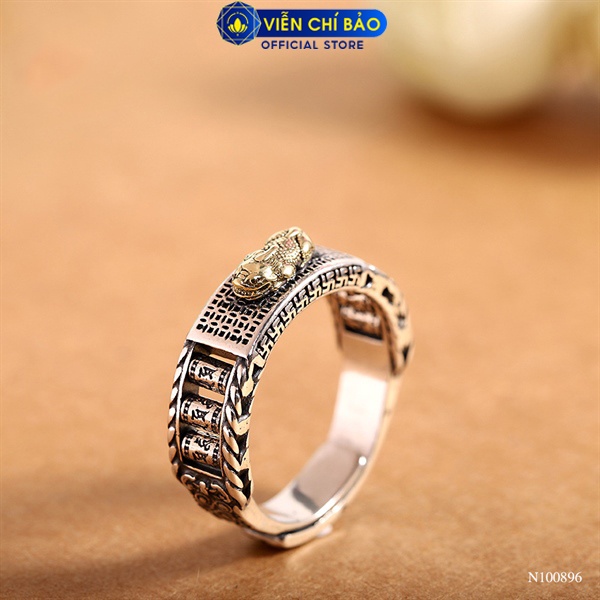 Nhẫn bạc nam nữ Tỳ Hưu Thiên Lộc khắc Lục Tự Chân Ngôn chất liệu bạc Thái 925 thương hiệu Viễn Chí Bảo N100896