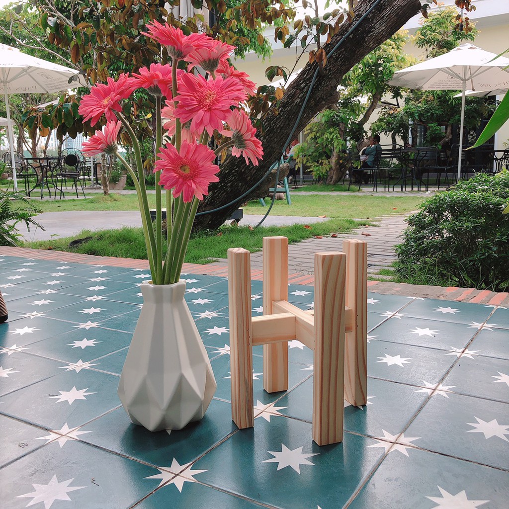 Khung/chậu gỗ decor để chậu hoa Hashi trang trí nhà cửa, màu mộc vân gỗ tự nhiên (22x25x16cm)