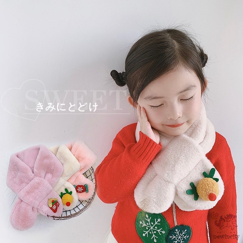 Khăn Quàng Cổ Bằng Nhung Lông Thiết Kế Hình Hoạt Hình Dễ Thương Phong Cách Hàn Quốc Dành Cho Trẻ Nhỏ