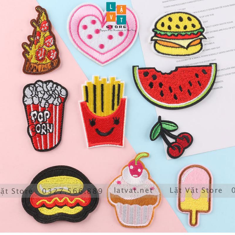 Sticker, Logo Patch Ủi Quần Áo kiểu đồ ăn nhanh