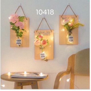 KHUNG GỖ CHỮ HOME và LỌ HOA THUỶ TINH TREO TƯỜNG KO BAO dây đèn