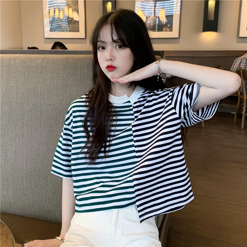 [Mã FAMAYWA giảm 10K đơn 50K] Áo thun tay ngắn họa tiết kẻ sọc dễ thương phong cách Hàn Quốc thời trang cho nữ 290 | BigBuy360 - bigbuy360.vn