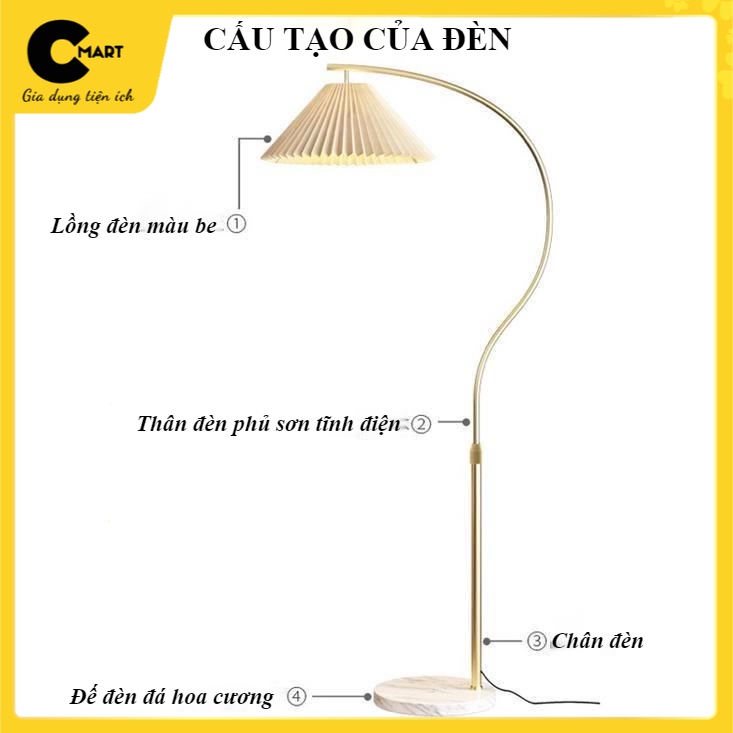 Đèn Sàn Dáng Cong Xếp ly Cao Cấp Sơn Tĩnh Điện Phong Cách Châu Âu Sang Trọng &amp; Hiện Đại [CMART_GIA DỤNG TIỆN ÍCH]