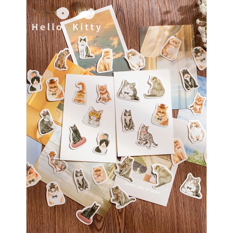 Set 46 Miếng Dán Hình Mèo Hoạt Hình Sáng Tạo Trang Trí Sổ Tay