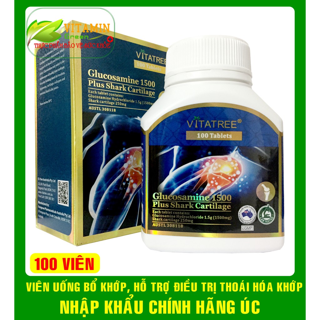 VIÊN UỐNG BỔ KHỚP VITATREE GLUCOSAMIN 1500MG PLUS SHARK CATILAGE (100 viên) | NHẬP KHẨU CHÍNH HÃNG ÚC