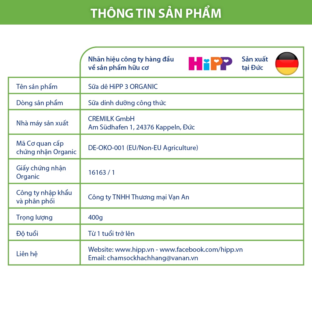 Thùng 6 lon sữa dê HiPP 3 Organic 400g - Nhập khẩu Đức, giúp bé phát triển chiều cao, trí não, tăng cường hấp thu