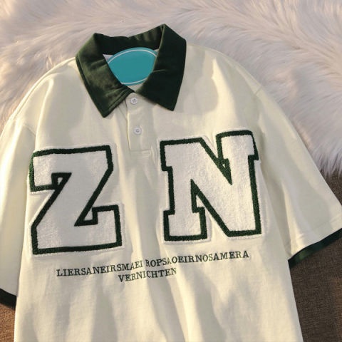 Áo Thun Ngắn Tay Thêu Chữ Phong Cách Vintage Cho Nữ