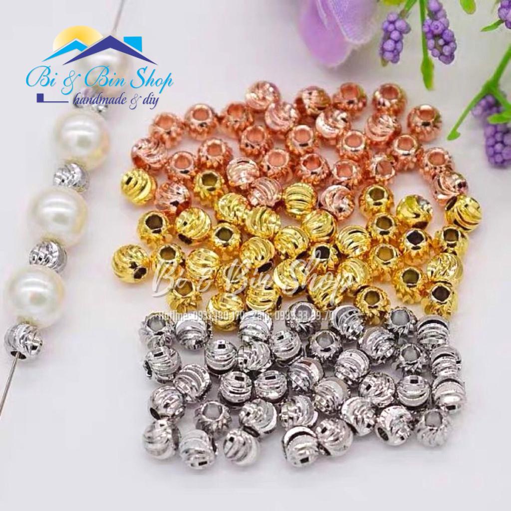 10 Viên Charm Tròn Khía Xoắn Xỏ Xen Hạt Chuỗi Làm Vòng Đeo Tay, Dây Chuyền, Làm Trang Sức Handmade