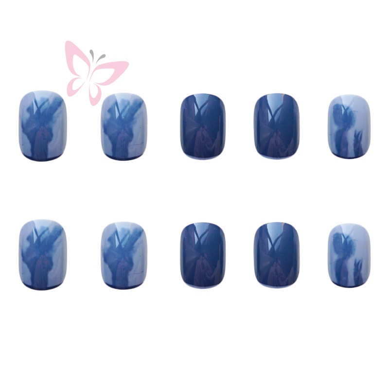 Bộ Móng Tay Giả Màu Xanh Xám Khói Wh80-pd169 Có Thể Đeo Được