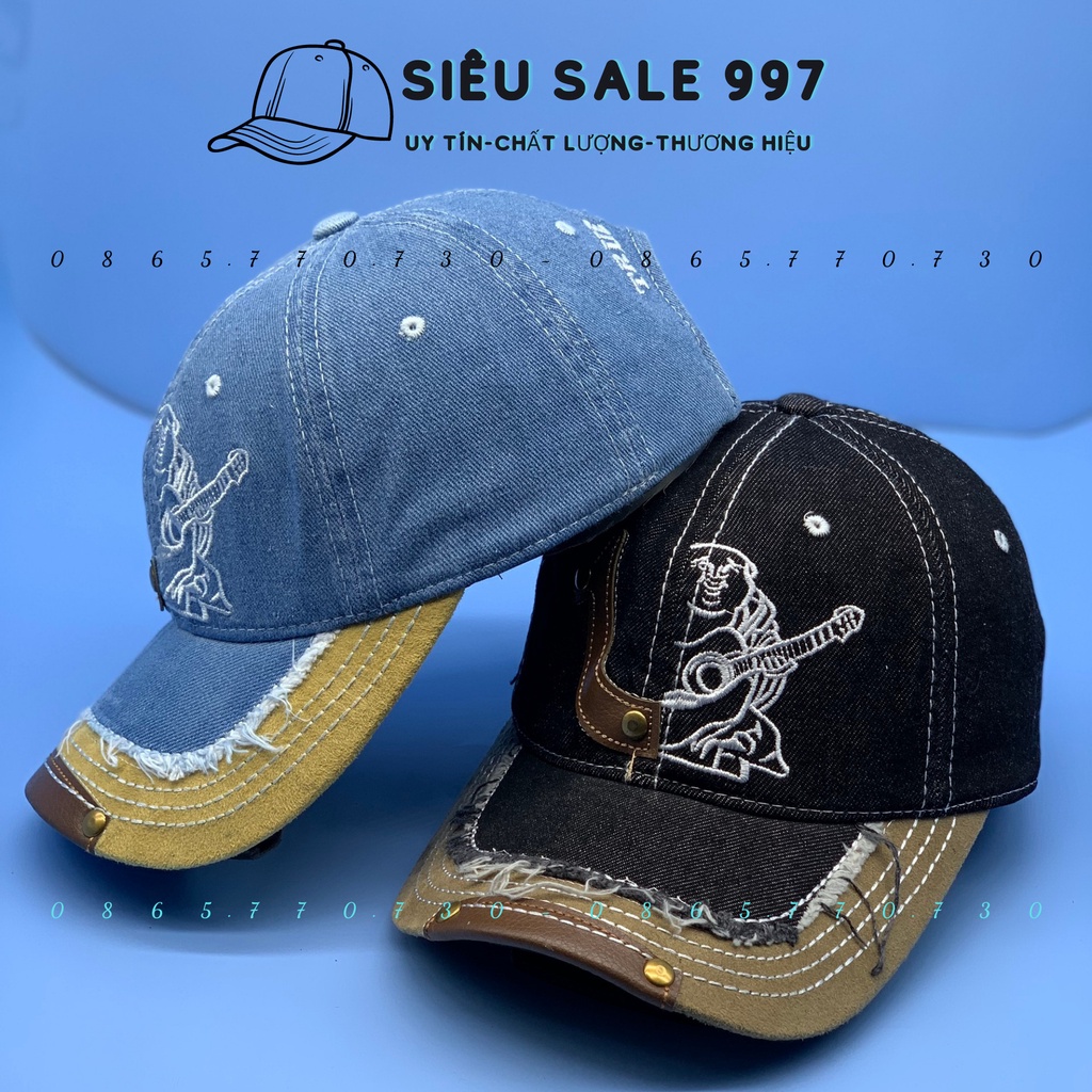 NÓN ÔNG ĐỊA JEAN PHỐI DA, MŨ LƯỠI THÊU ÔNG ĐỊA THÊU PHỐI DA CỰC CHẤT