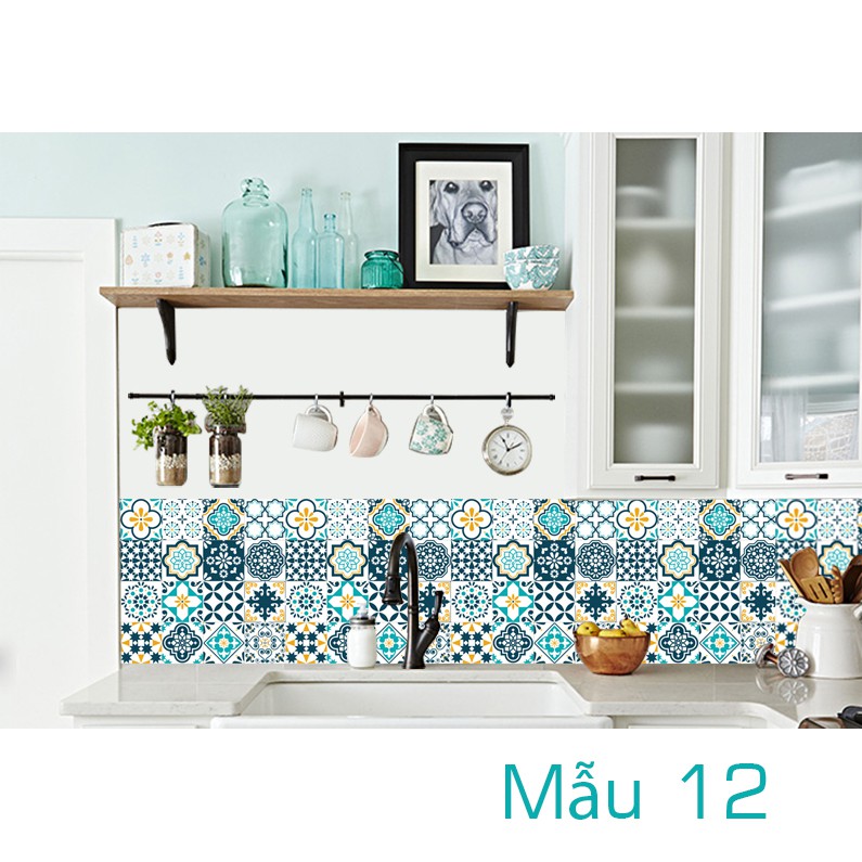 Set 128 ô 15cm hoặc 72 ô 20cm decal gạch bông nhiều màu dán tường dán tủ dán bếp