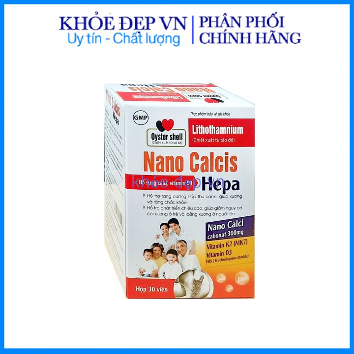 Viên uống NANO CALCIS HEPA bổ sung canxi từ vỏ sò, tảo biển cho bà bầu, trẻ em - Lọ 30 viên