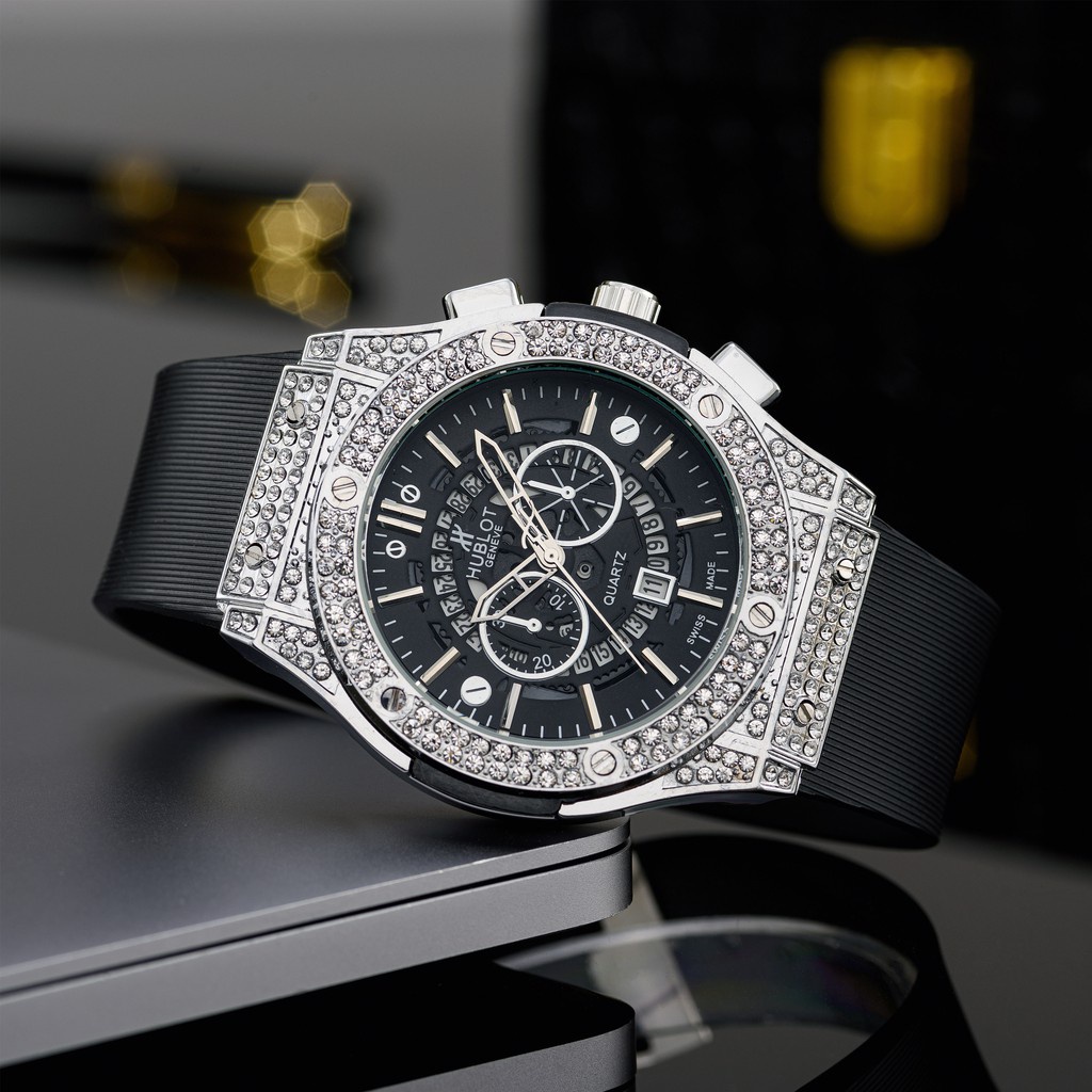 Đồng Hồ Nam Hublot, Đính Đá 3 vòng Cao Cấp, Phong Cách Sang Trọng , dây thơm dễ chịu | BigBuy360 - bigbuy360.vn