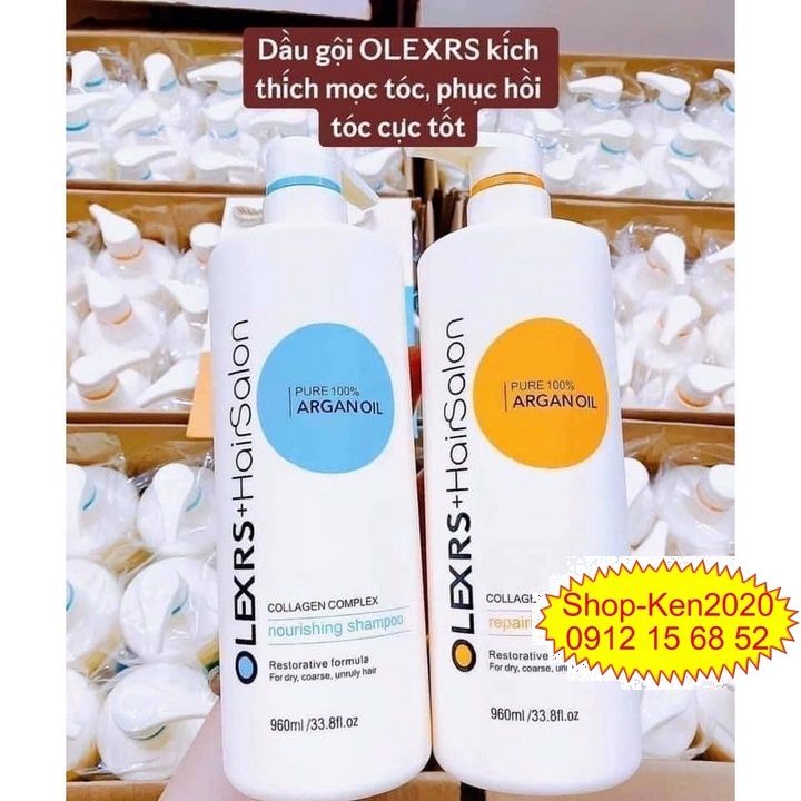 Cặp dầu gội xả Olexrs Argan Oil Collagen Hair Salon 500ml x2 cho tóc khô xơ, hư tổn, tóc gàu, ngăn rụng tóc.