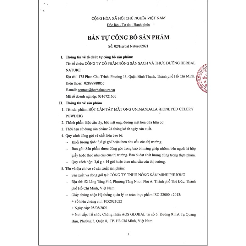 Bột cần tây mật ong UNIMANDALA - Bột cần tây nguyên chất 100% thiên nhiên