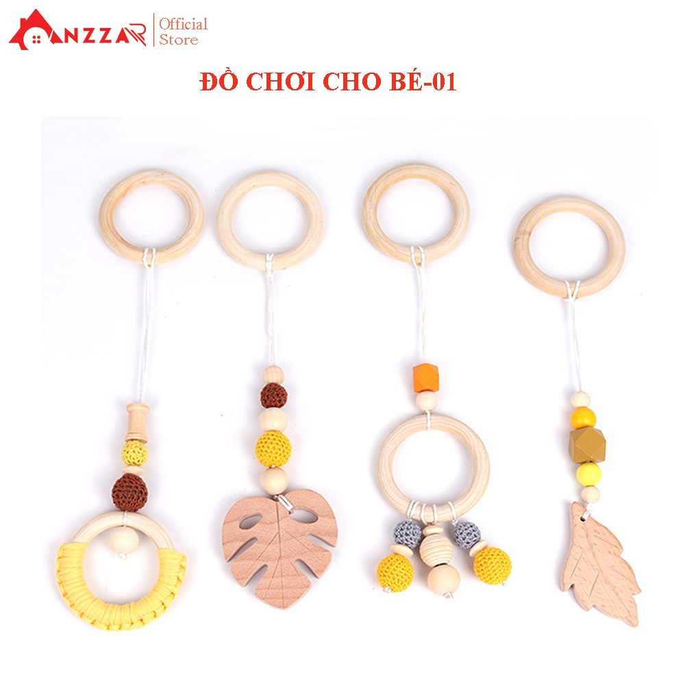 Bộ 4 móc treo đồ chơi gỗ treo nôi gắn kệ chữ A cho bé Anzzar