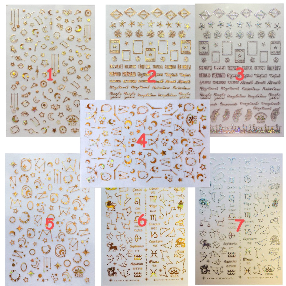 [Hàng mới về] Miếng dán móng tay trang trí họa tiết ngôi sao mặt trăng 3D