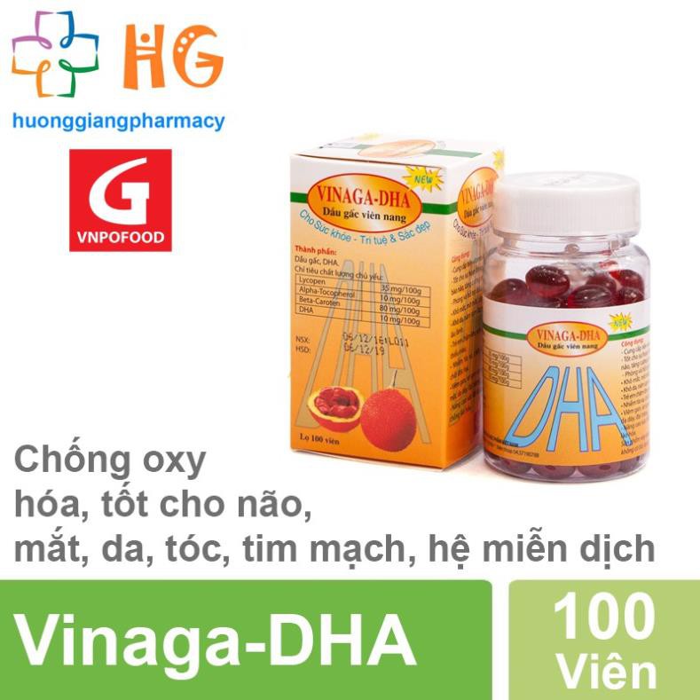 Dầu gấc Vinaga DHA - Sáng mắt, đẹp da, chống oxy hóa. Giúp trẻ ăn ngon, chóng lớn (Hộp 100 viên nang)