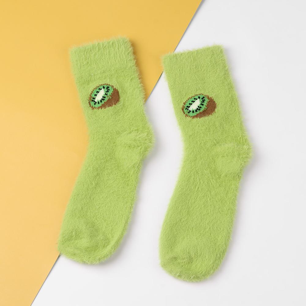 1 Đôi Tất Lông Xù In Họa Tiết Trái Cây Hoạt Hình / Bơ / Kiwi Dễ Thương