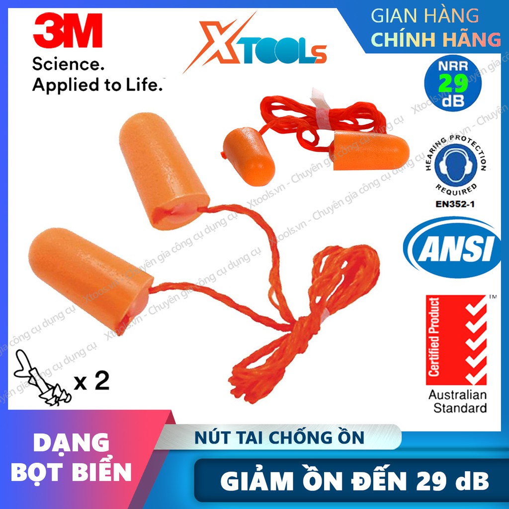 Nút tai chống ồn 3M 1110 - Bịt tai chống ồn lên đến 29Db - thoải mái khi đeo lâu - bảo vệ tai khỏi ô nhiễm tiếng ồn