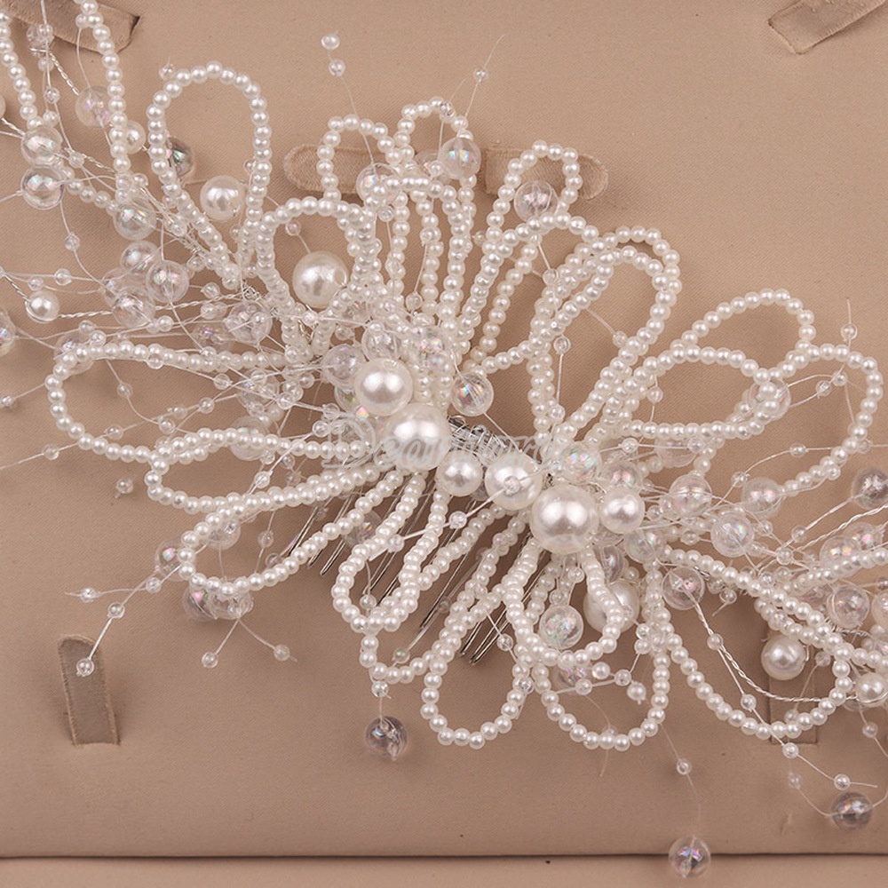 Trâm Cài Tóc Hoa Tua Rua Đính Ngọc Trai Giả Mới Cho Cô Dâu