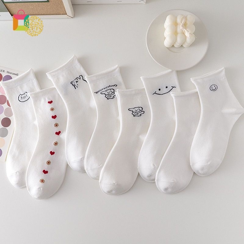 Tất trắng nữ cổ cao họa tiết dễ thương phong cách Hàn Quốc dễ phối đồ HB